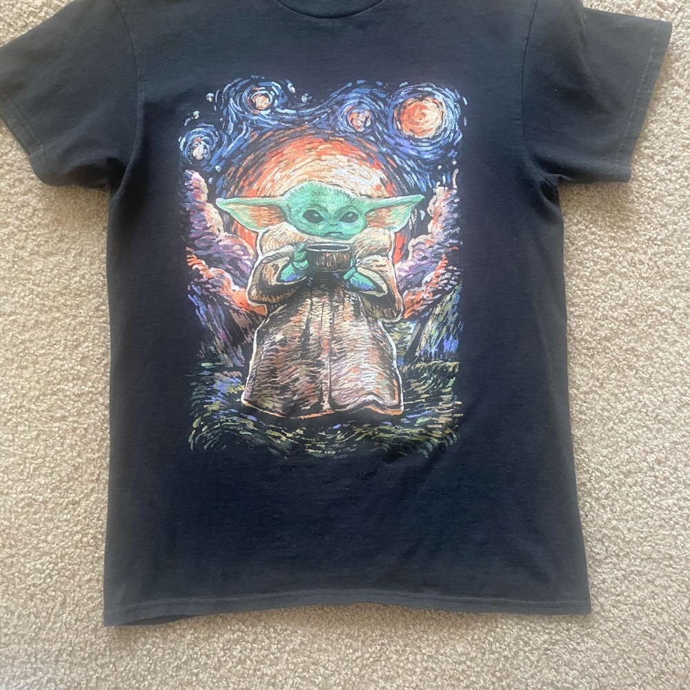 Star Wars Yoda Starry Night Graphic Black T-Shirt Unisex/Men's Size S